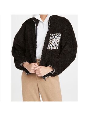 NWT PLUSH Lounge X Revolve Pink Cheetah Trim Black Fleece Jacket SZ XS